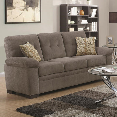 Transitional Micro Velvet Fabric & Wood Sofa With Padded Armrests, Light Gray