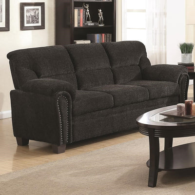 Transitional Chenille Fabric & Wood Sofa With Padded Armrests, Charcoal