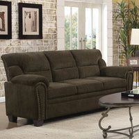 Transitional Chenille Fabric & Wood Sofa With Padded Armrests, Brown