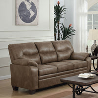 Transitional Microfiber Fabric & Wood Sofa With Padded Armrests, Brown