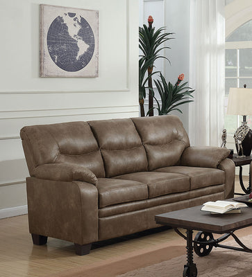 Transitional Microfiber Fabric & Wood Sofa With Padded Armrests, Brown