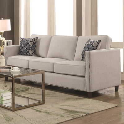 Transitional Woven Fabric & Wood Sofa With Nailhead Trim, light Gray