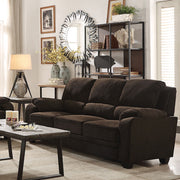 Transitional Chevron Velvet Fabric & Wood Sofa With Padded Armrests, Brown