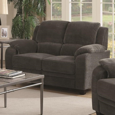 Transitional Wood & Chenille Loveseat With Cushioned Armrests, Gray