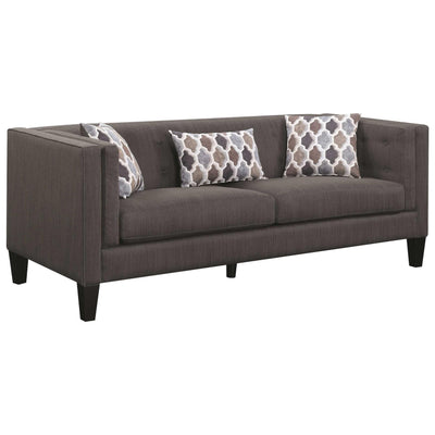 Transitional Fabric & Wood Sofa With Tufted Seat Back, Light Gray