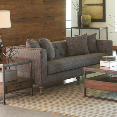 Contemporary Linen Like Fabric & Wood Sofa With Tufted Seat Back, Weathered Gray