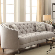 Contemporary Linen Like Fabric & Wood Sofa With Tufted Design, Gray