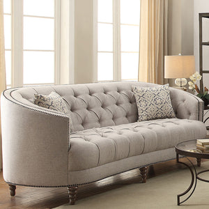Contemporary Linen Like Fabric & Wood Sofa With Tufted Design, Gray