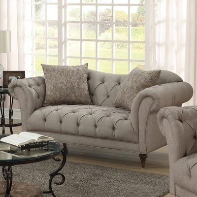 Transitional Wood & Fabric Loveseat With Tufted Seating, Light Brown