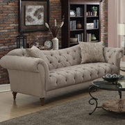 Contemporary Fabric & Wood Sofa With Tufted Design, Light Brown