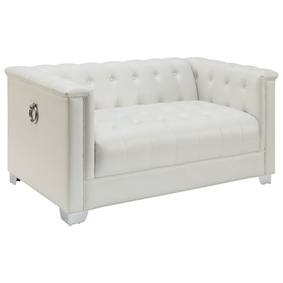 Contemporary Faux Leather & Metal Loveseat With Button Tufting, White