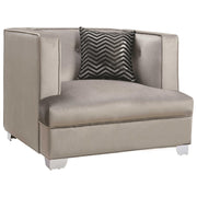 Transitional Velvet Fabric & Metal Chair With Wave Design, Silver