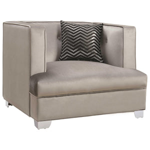 Transitional Velvet Fabric & Metal Chair With Wave Design, Silver