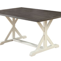 Wooden Dining Table With Trestle Base, Gray And White
