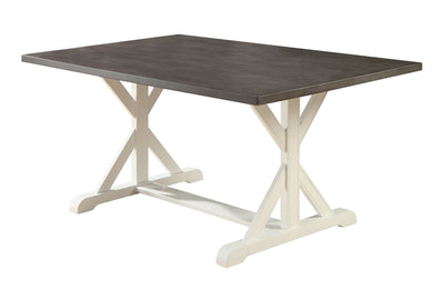 Wooden Dining Table With Trestle Base, Gray And White