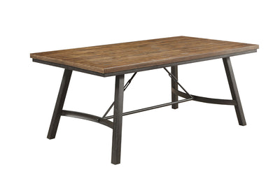 Metal Frame Dining Table With Wooden Seat, Gray And Brown
