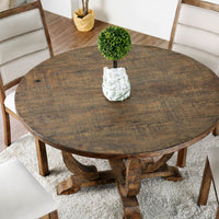 Rustic Wooden Dining Table With Pedestal Base, Antique Oak Brown