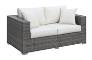 Faux Rattan Loveseat with Seat & Back Cushions, Gray And Ivory
