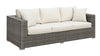 Faux Rattan Sofa with Seat & Back Cushions, Gray And Ivory