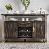 Wooden metal Server With Two Cabinet And One Drawer, Gray