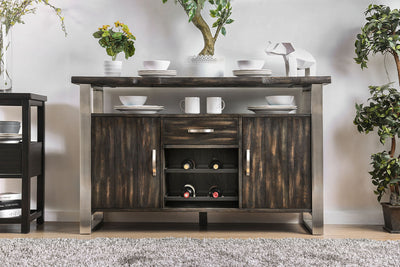 Wooden metal Server With Two Cabinet And One Drawer, Gray