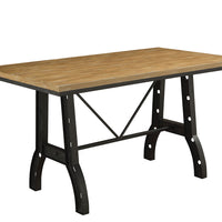 Metal Frame Counter Height Table With Slayed Legs, Gray And Brown