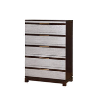 Wooden Chest With 5 Drawers, Silver & Espresso Brown