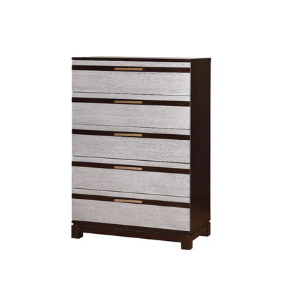 Wooden Chest With 5 Drawers, Silver & Espresso Brown