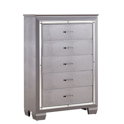 Five Drawer Wooden Chest, Silver