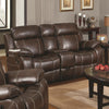 Contemporary Plush Bonded Leather Motion Loveseat With Console, Dark Brown