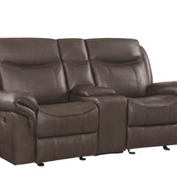 Contemporary Style Padded Plush Leatherette Glider Motion Loveseat, Dark Brown