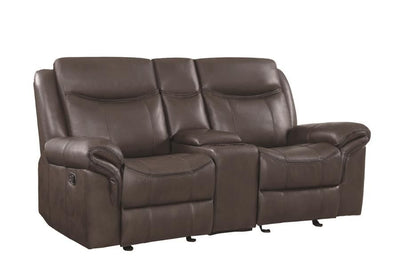 Contemporary Style Padded Plush Leatherette Glider Motion Loveseat, Dark Brown