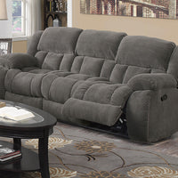 Textured Chenille Fabric Upholstered Padded Reclining Sofa, Gray