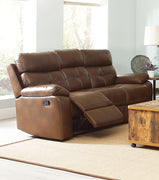 Contemporary Style Button Tufted Faux Leather Reclining Sofa, Brown