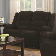 Contemporary Style Chenille Fabric Upholstered Motion Loveseat, Chocolate Brown