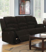 Contemporary Style Chenille Fabric Upholstered Motion Sofa, Chocolate Brown