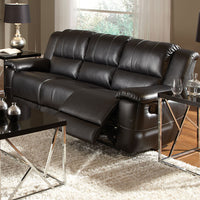 Modern Style Three Seat Reclining Motion Sofa In Leatherette, Dark Brown