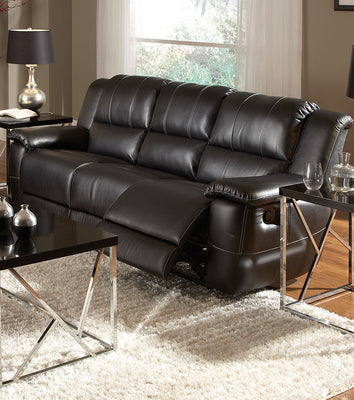 Modern Style Three Seat Reclining Motion Sofa In Leatherette, Dark Brown