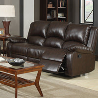 Modern Style Three Seat Reclining Motion Sofa In Leatherette, Brown