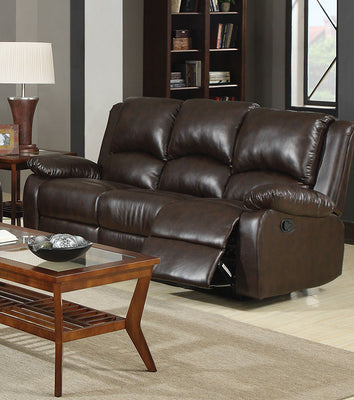Modern Style Three Seat Reclining Motion Sofa In Leatherette, Brown
