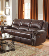 Contemporary Style Top Grain Leather Motion Sofa With Nailhead Accents, Brown