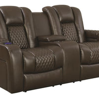 Contemporary Style Padded Plush Leatherette Power Motion Loveseat, Dark Brown