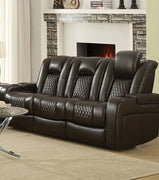 Contemporary Style Padded Plush Leatherette Power Motion Sofa, Dark Brown