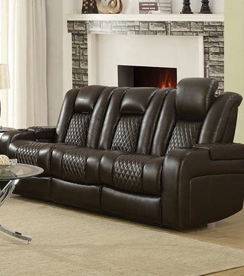 Contemporary Style Padded Plush Leatherette Power Motion Sofa, Dark Brown