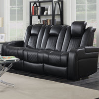 Contemporary Style Padded Plush Leatherette Power Motion Sofa, Black