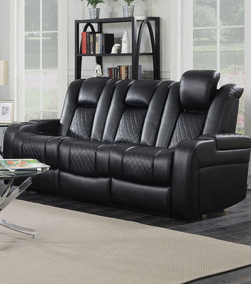 Contemporary Style Padded Plush Leatherette Power Motion Sofa, Black