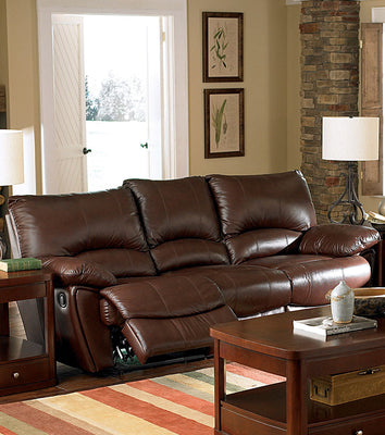 Plush Padded Leather Upholstered Double Recliner Contemporary Sofa, Brown