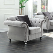 Fabric Upholstered Chair With Nail Head Accents And Chrome Legs, Light Gray