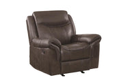 Contemporary Style Padded Plush Leatherette Glider Recliner, Dark Brown