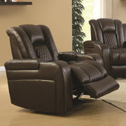 Contemporary Style Padded Plush Leatherette Power Recliner, Brown